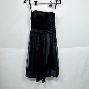 Alfred Angelo Black Satin Bow Empire Waist Strapless Dress Sz.6 Goth Prom